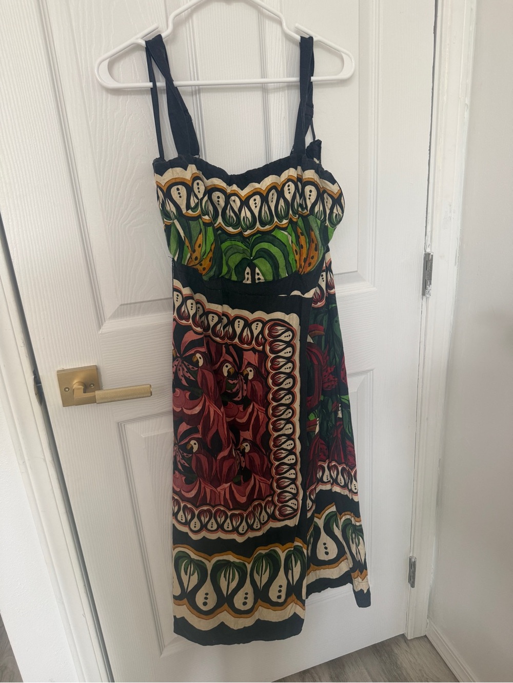 FARM Rio Black Midi Dress with Green & Red Floral Panels - Picture 4 of 7